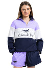 lilac, white, navy women's cotton quarter zip fleece jumper