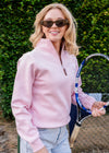 Cotswold Fox, pale pink cotton quarter zip jumper for women.
