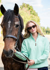 Cotswold Fox, mint green cotton quarter zip jumper for men and women.