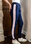 Cotswold Fox, navy blue, pink fleece, cuffed cotton jogging bottoms with drawstring, for men and women. 