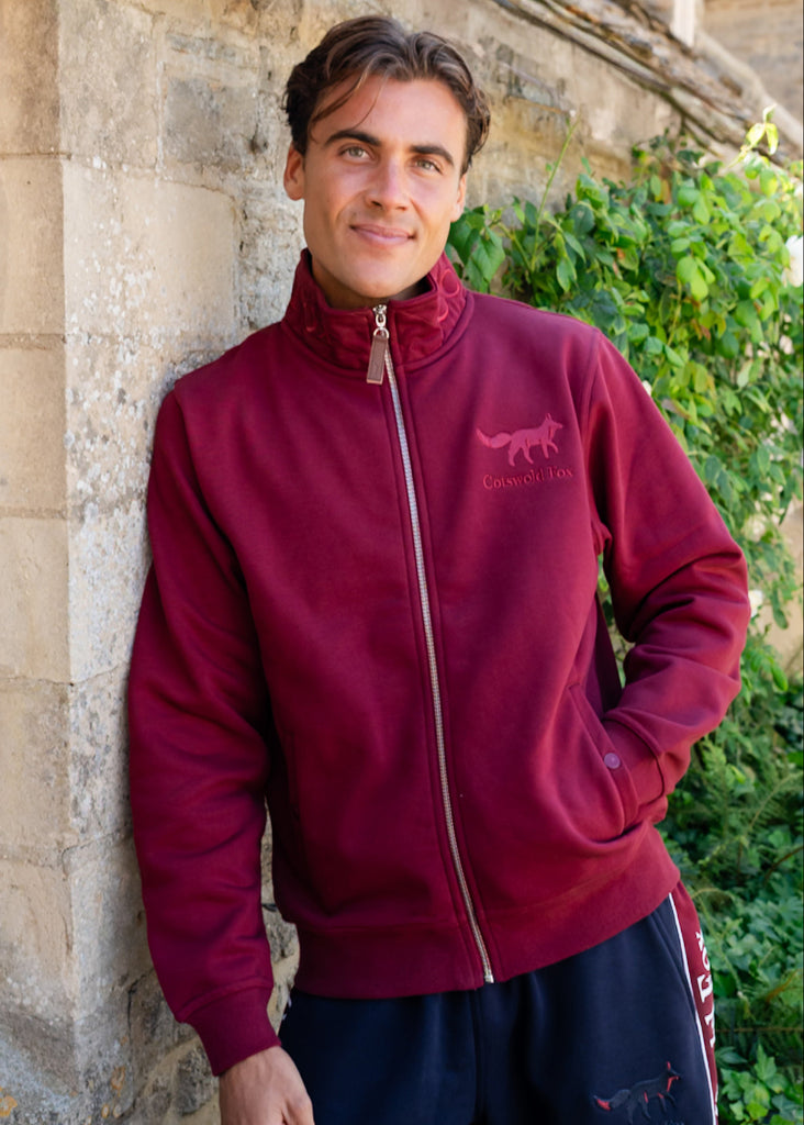 full zip unisex burgundy cotton fleece jacket 