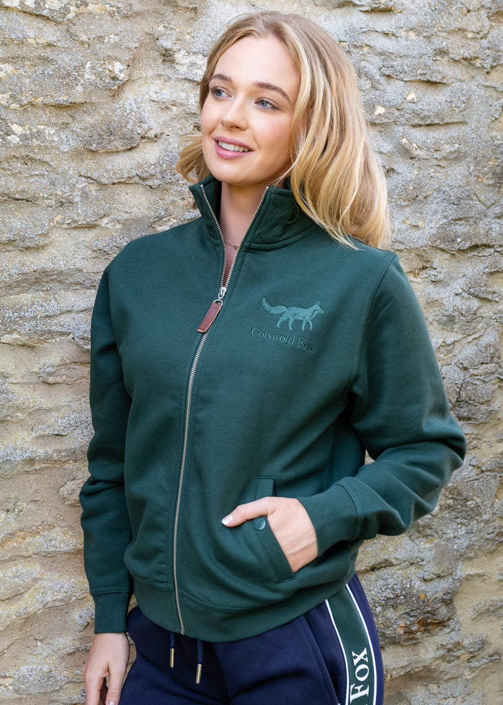Racing green cotton full zip fleece unisex jacket