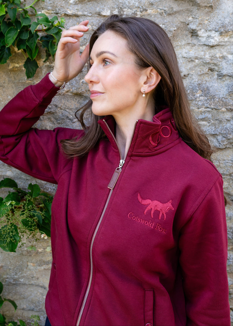 full zip unisex burgundy cotton fleece jacket 