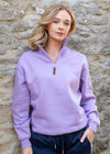 heavyweight organic cotton purple lilac women's countryside quarter zip from cotswold fox