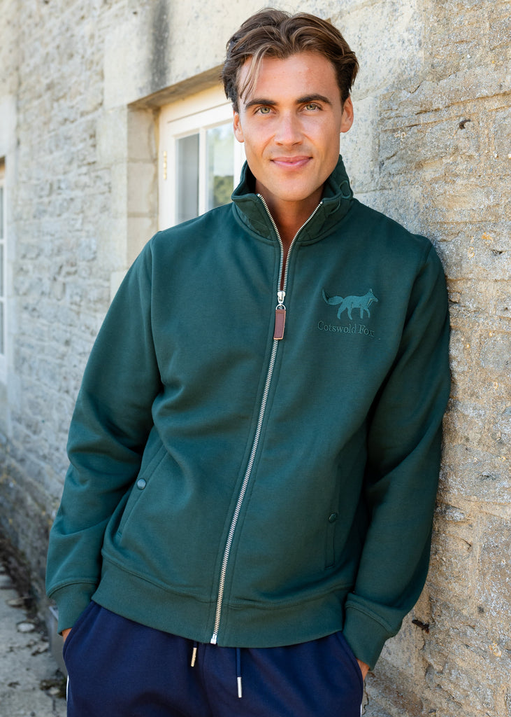 Racing green cotton full zip fleece unisex jacket