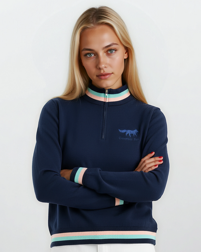 navy, mint and pink knitted cotton quarter zip jumper for men and women